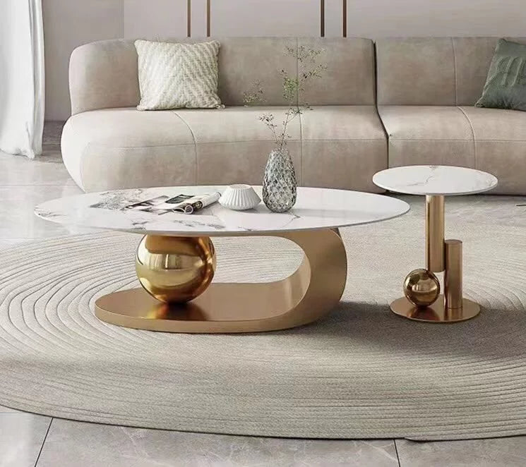 DecoraHub Gold Luxurious Marble Coffee Table