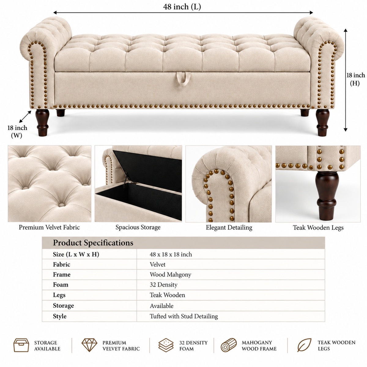 Evelyn Tufted Storage Bench