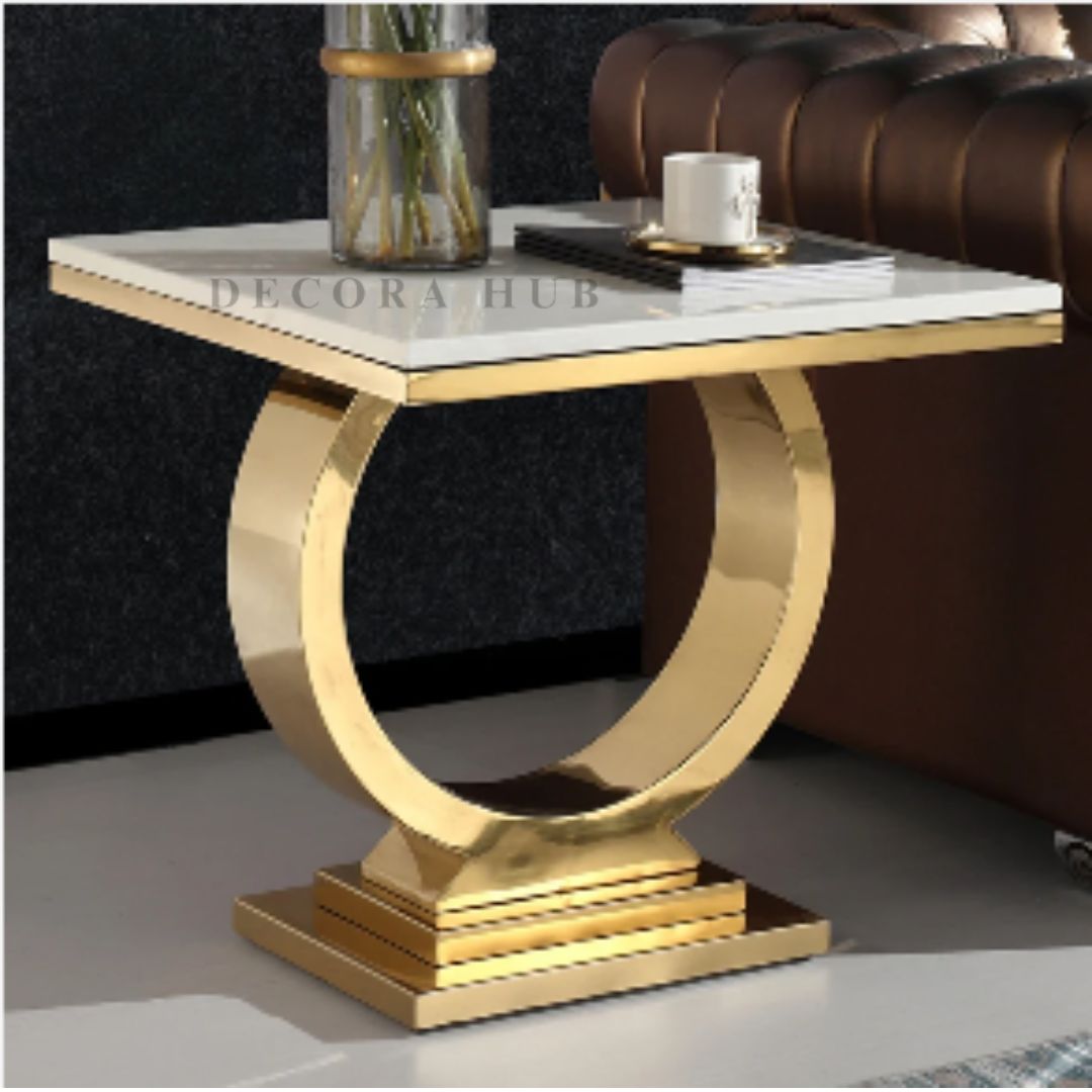 White Square Shape Top Side Table