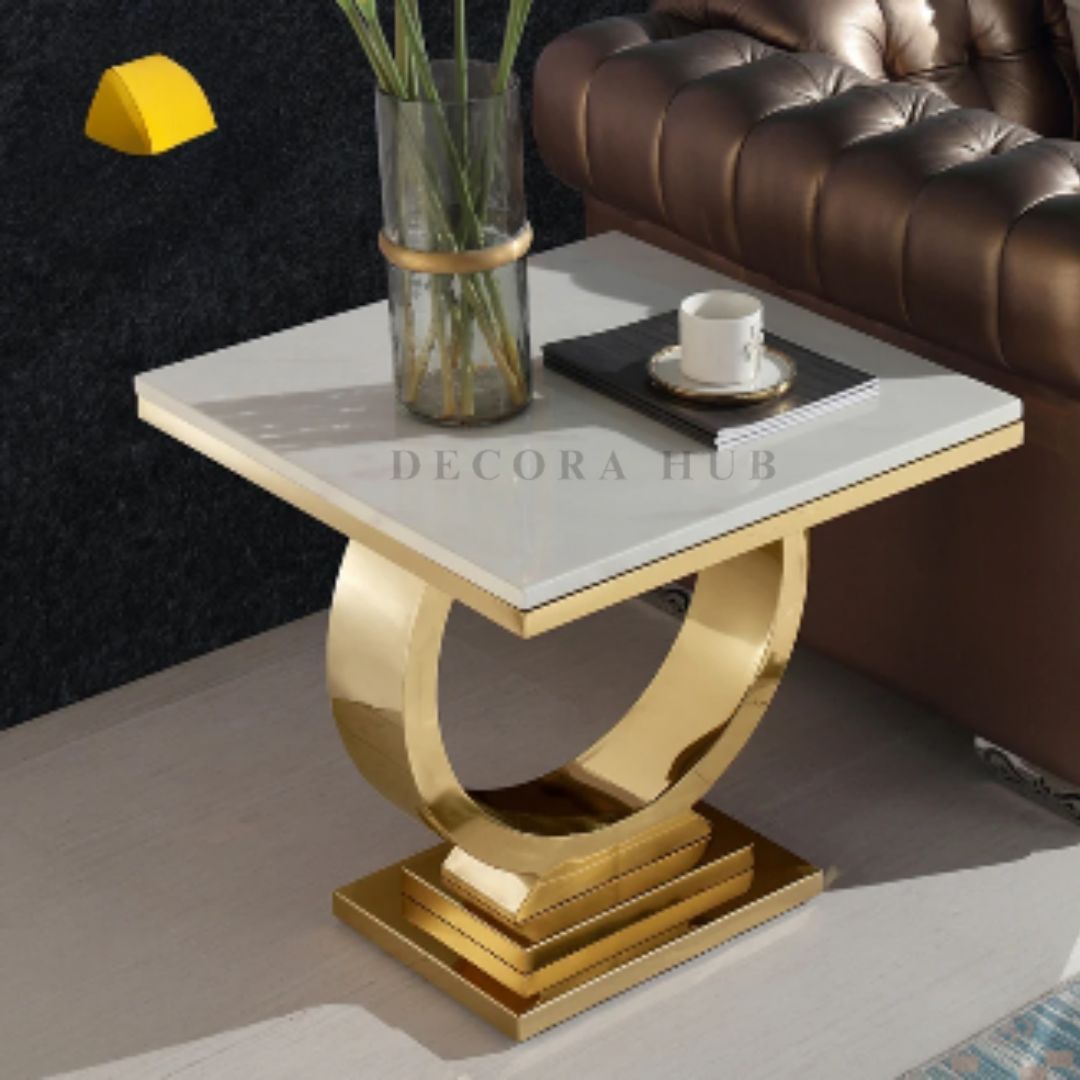 White Square Shape Top Side Table