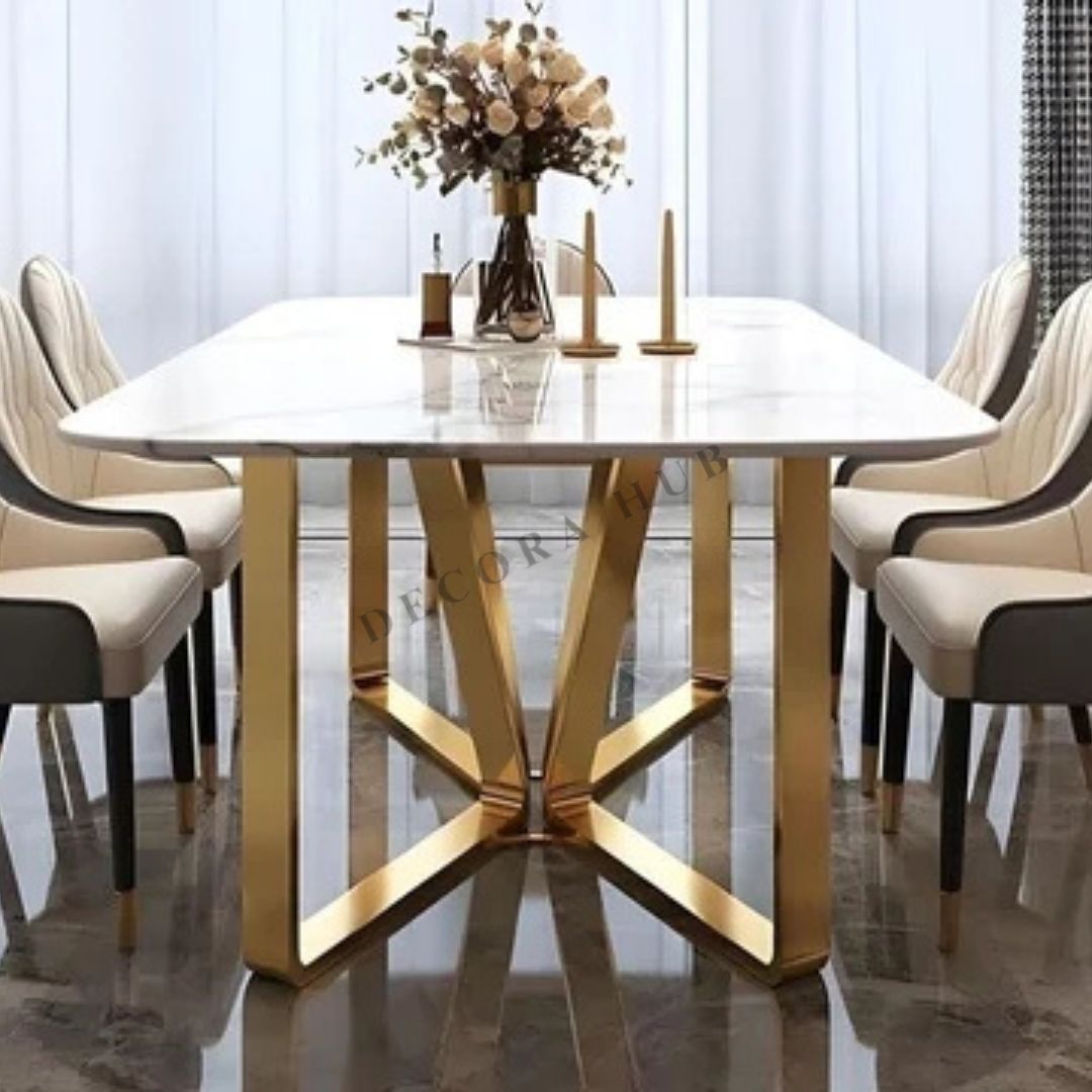 Modern Golden Stainless Steel Dining table with white Marble