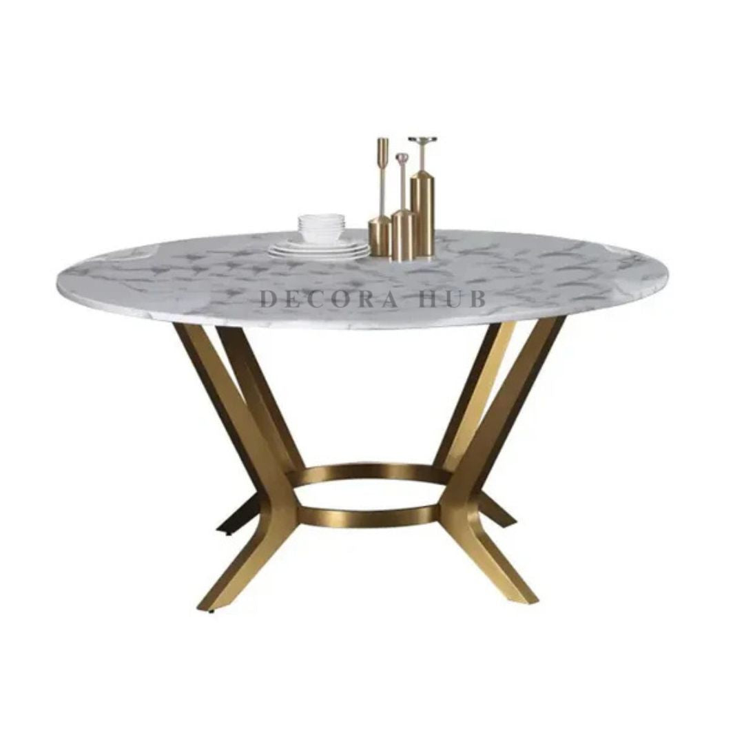 Contemporary Golden Base Marble Dining Table