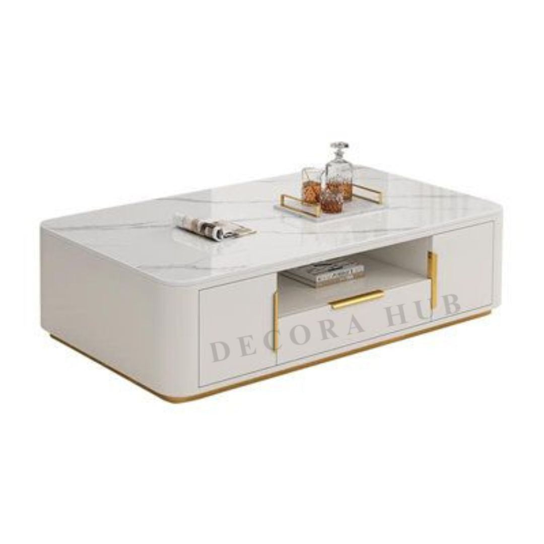 White Luxurious Centre Table With Storage For Living Room
