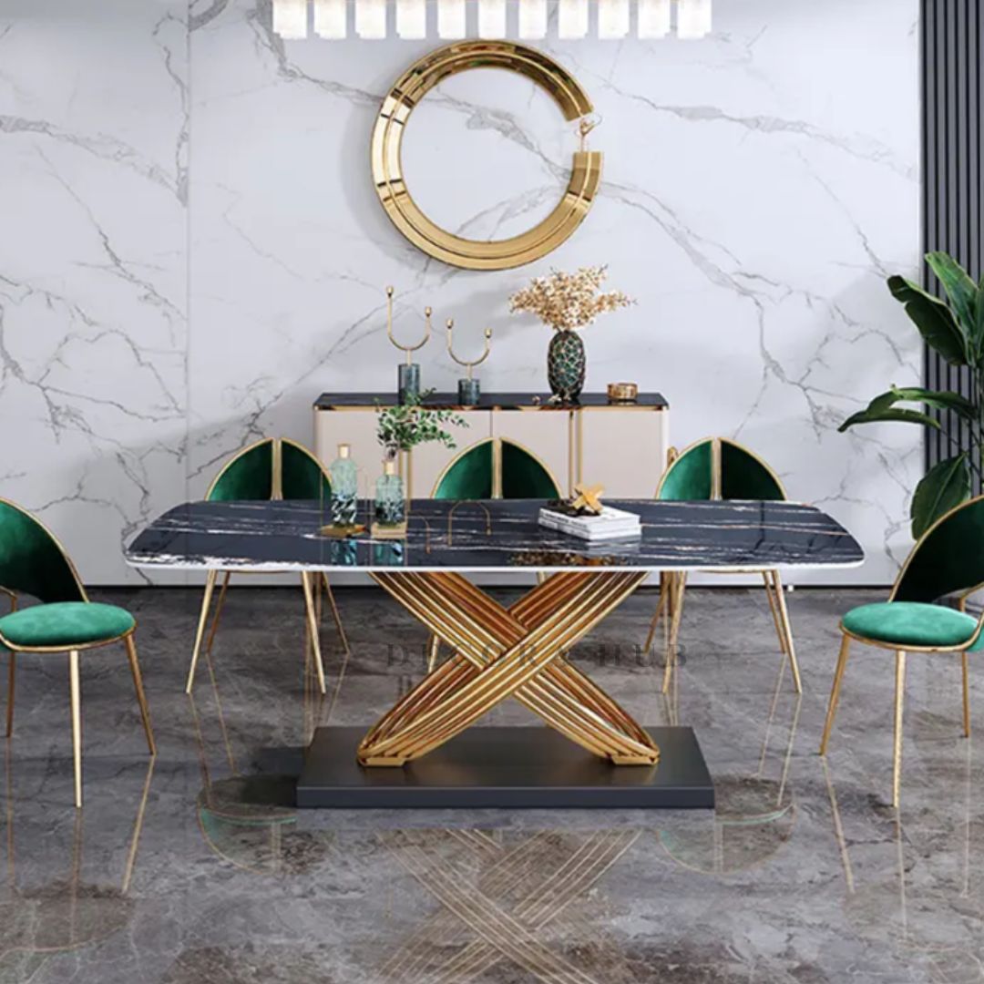 Axis Luxurious Marble Dining Table with Gold Stainless Steel