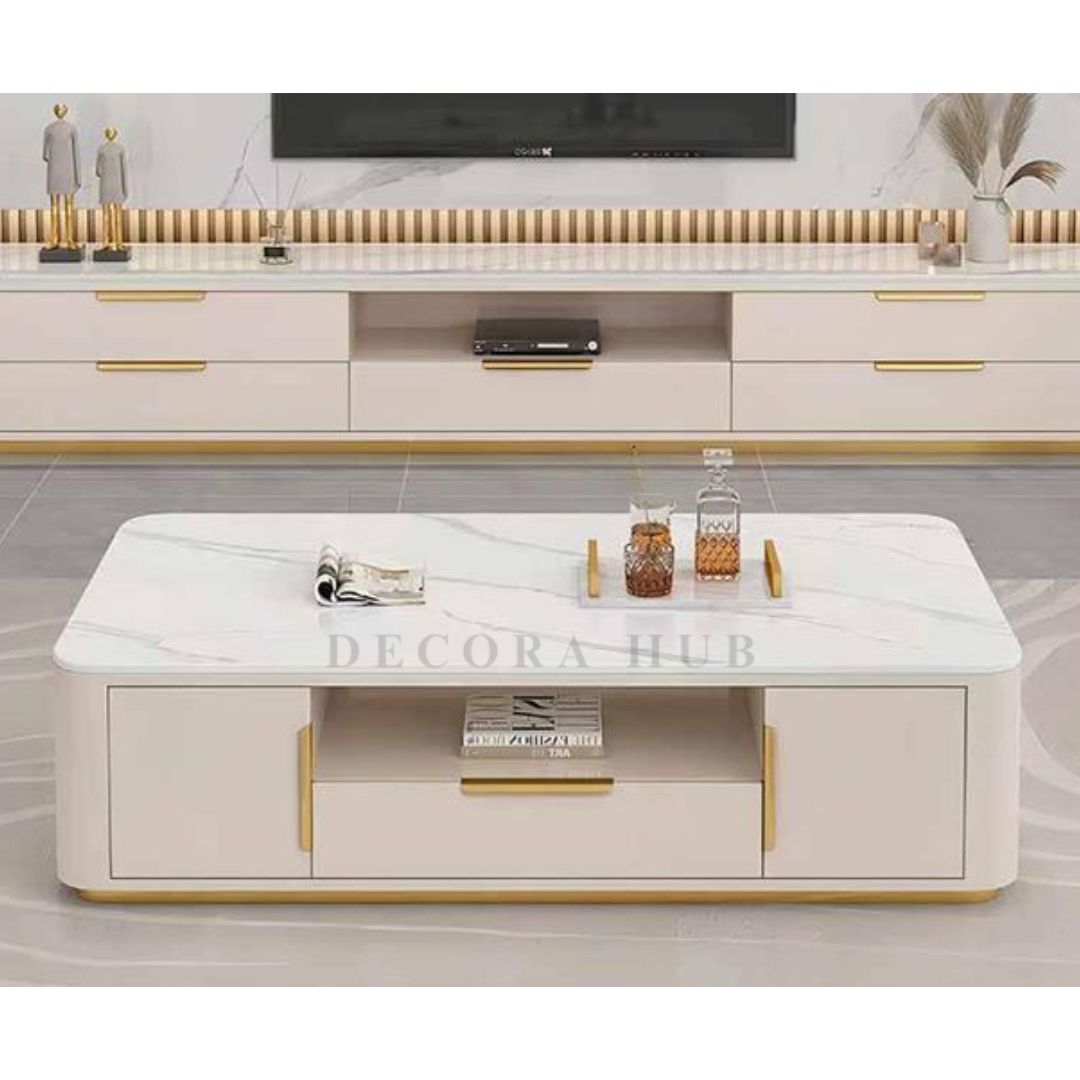 White Luxurious Centre Table With Storage For Living Room