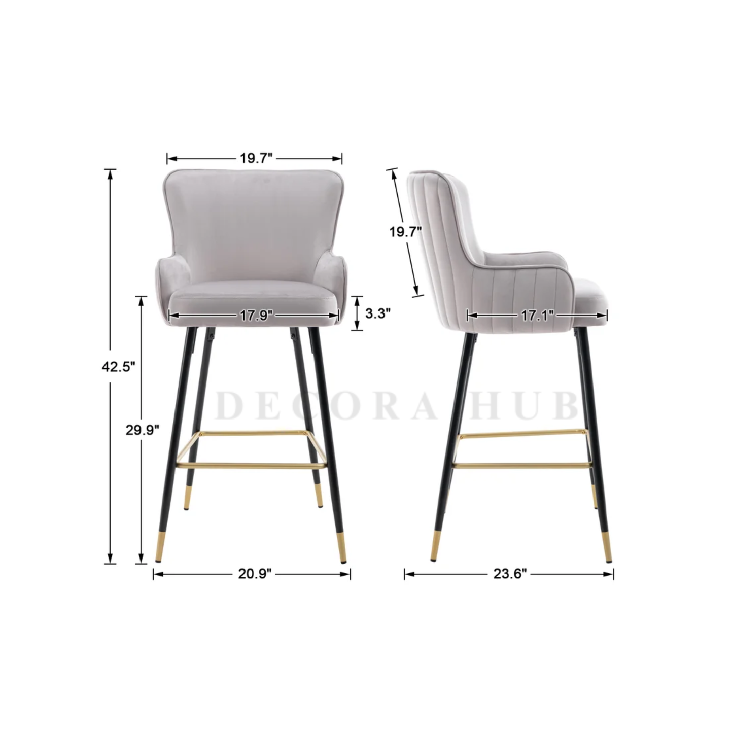 Luxe Velvet Bar Stool with Slim Iron Legs