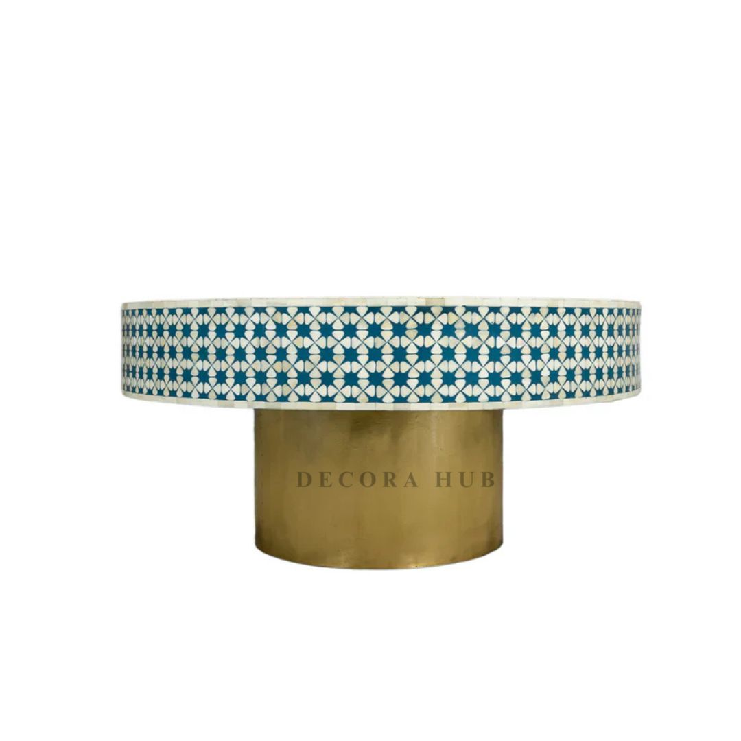 Moroccan Blue Geometric Inlay Coffee Table