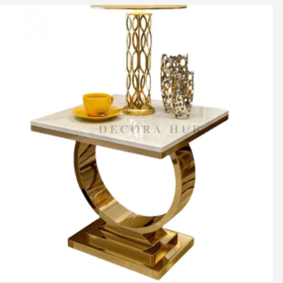 White Square Shape Top Side Table