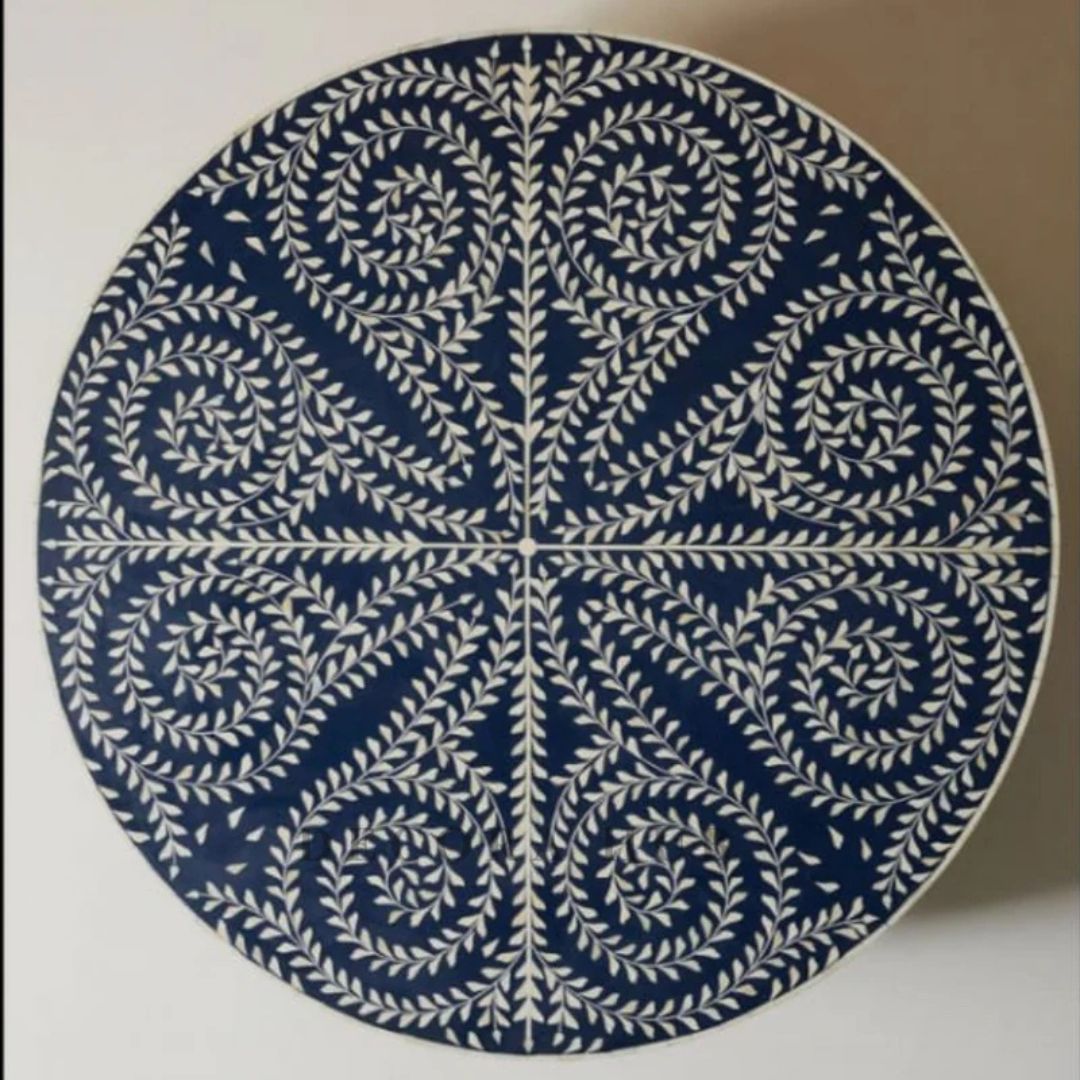 Moroccan Navy Floral Inlay Coffee Table