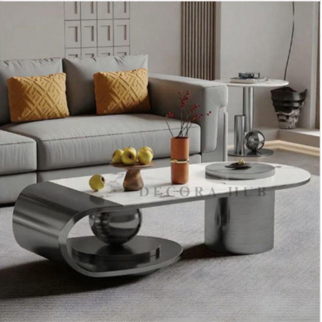 Modern Stainless Steel Coffee Table In Black