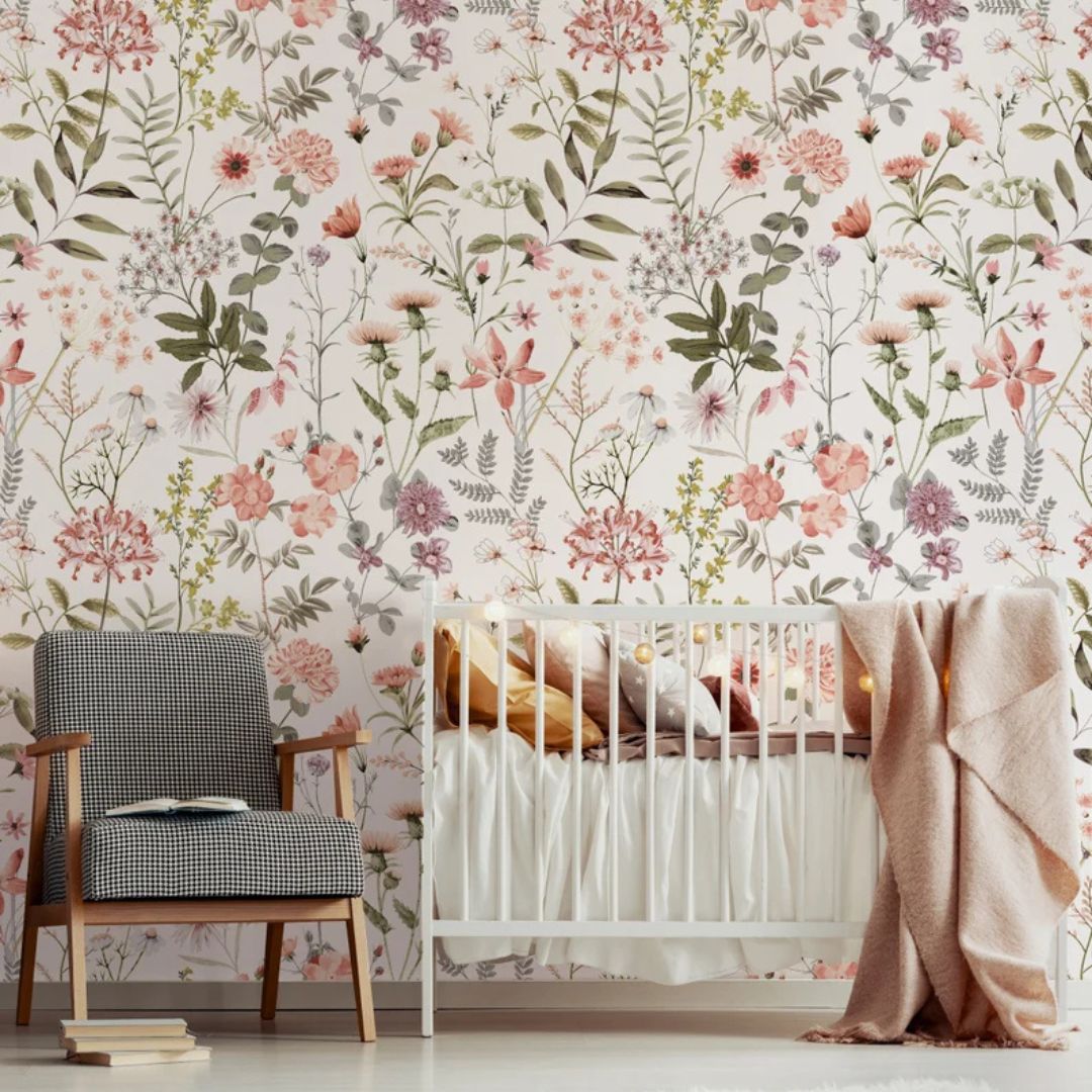 Little Floral with Grass Wallpaper