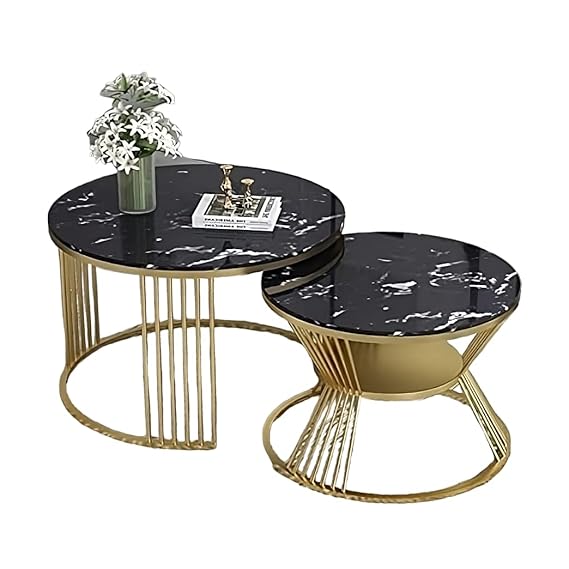Complementing Black Marble Top With Golden Frame Coffee Table