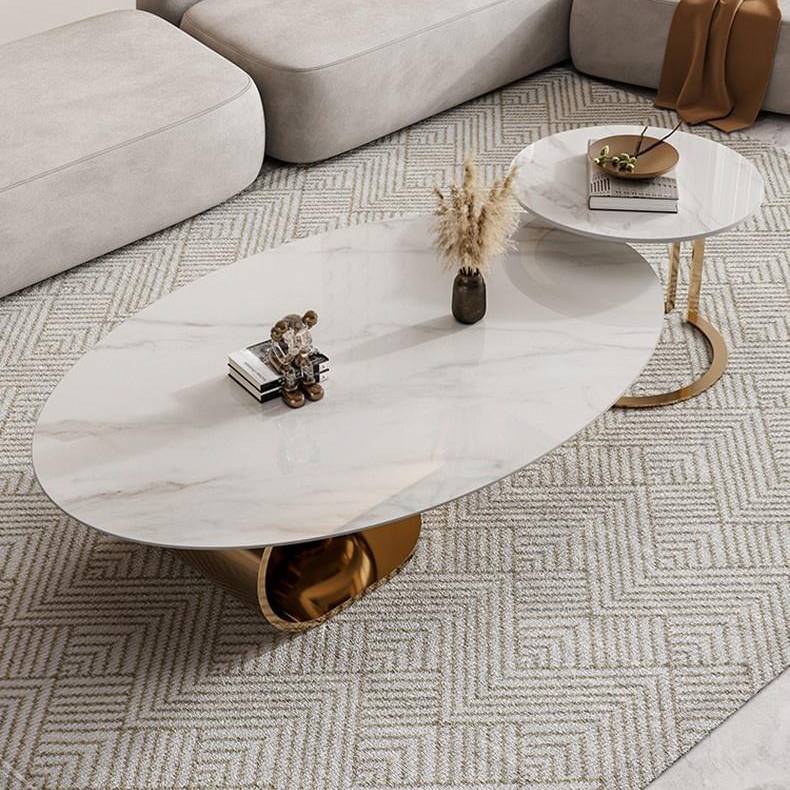Luxurious Oval Centre Table Set of 2 with Double Ball Design