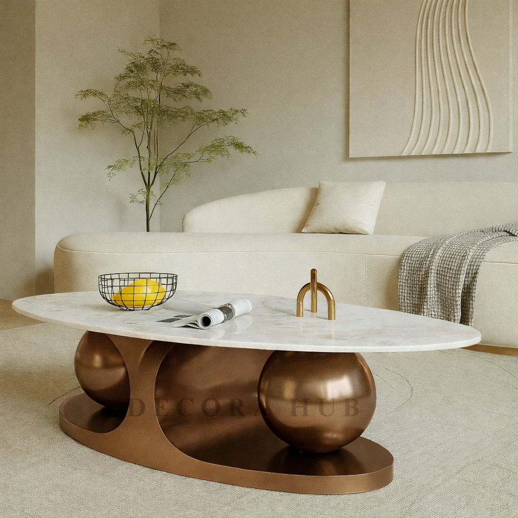 Stainless Steel White Marble Bronze Brown Centre Table for Living Room