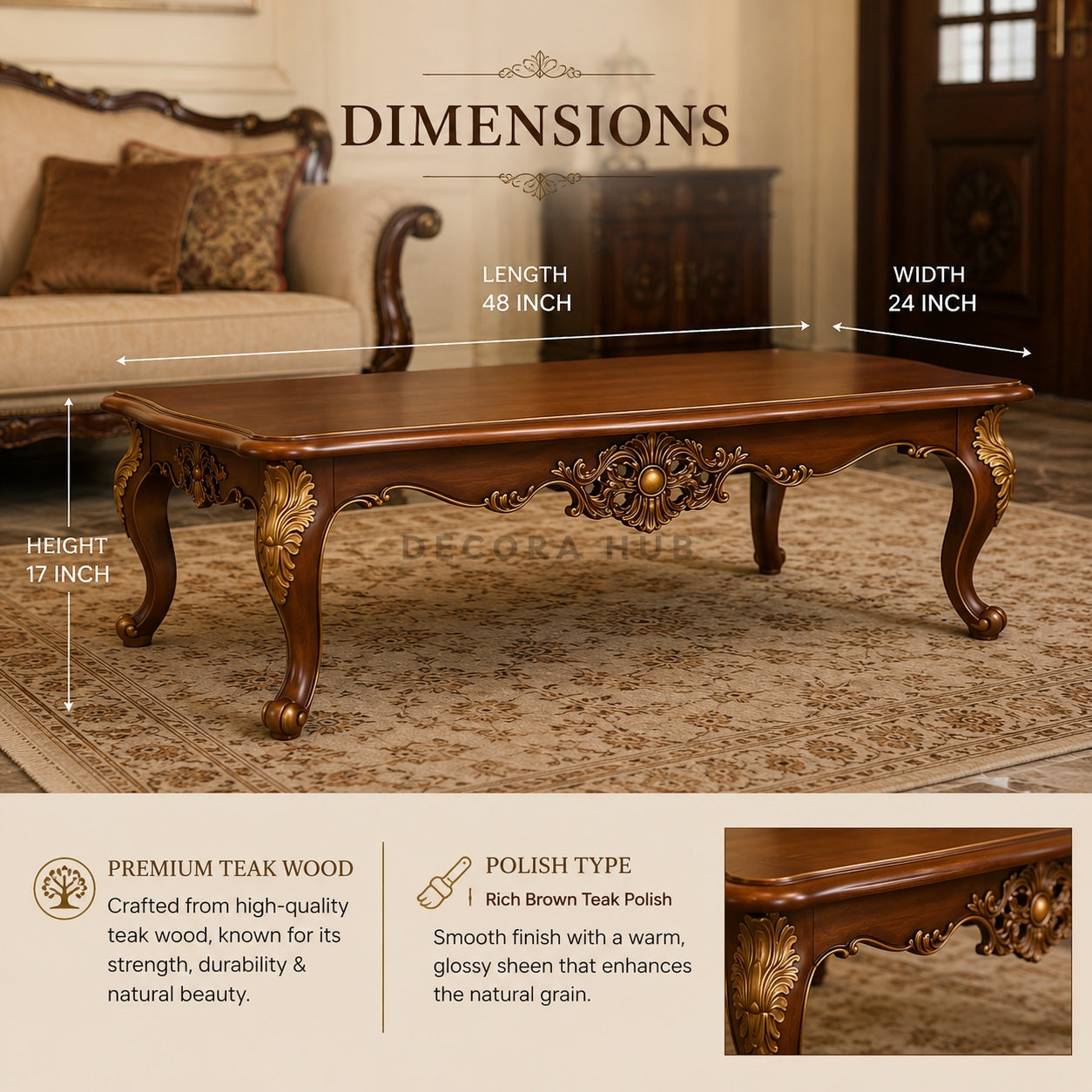 Royal Teak Wood Centre Table for Living Room