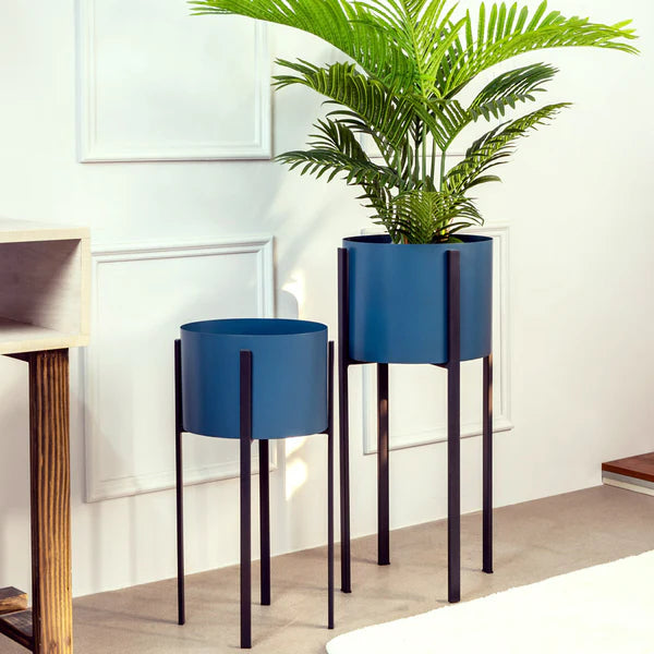 indoor plant pot and stand set Lina Oval Planters with Metal Stands Set of 2 – DecoraHub