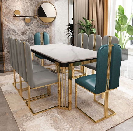 Marble Top Dining Tabe With PVD Coated Base