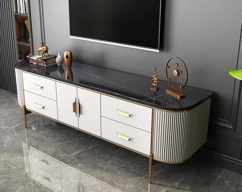 Luxe Golden Frame Marble Top TV Cabinet