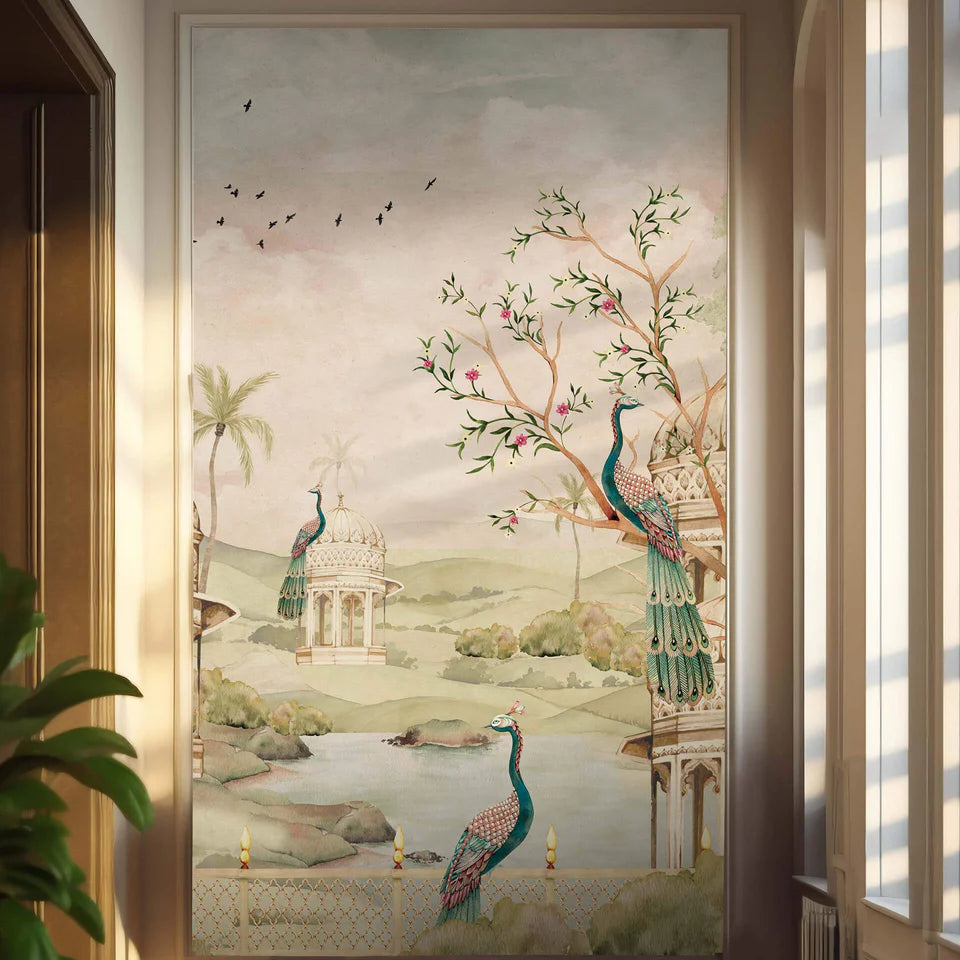 Indian Palace With Peacock Wallpaper