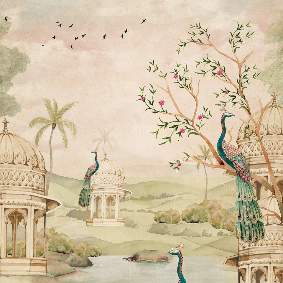 Indian Palace With Peacock Wallpaper