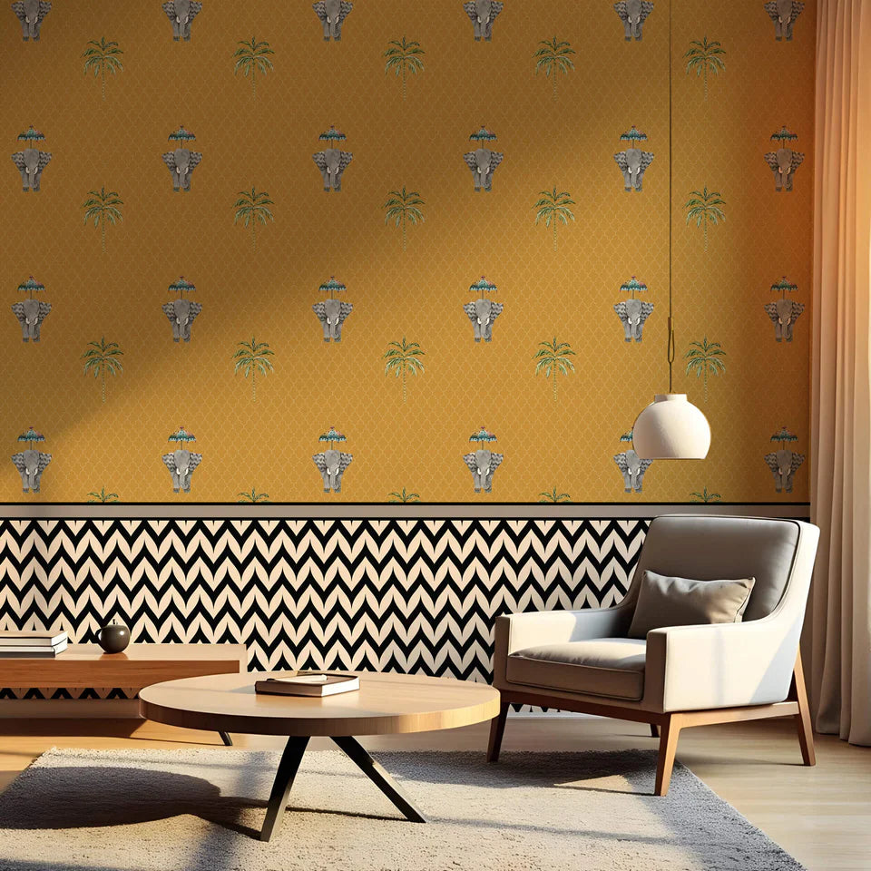 Elephant And Palm Tree Pattern Wallpaper