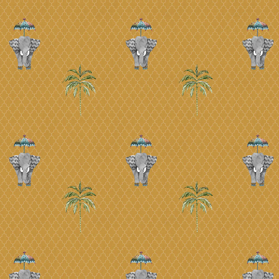 Elephant And Palm Tree Pattern Wallpaper