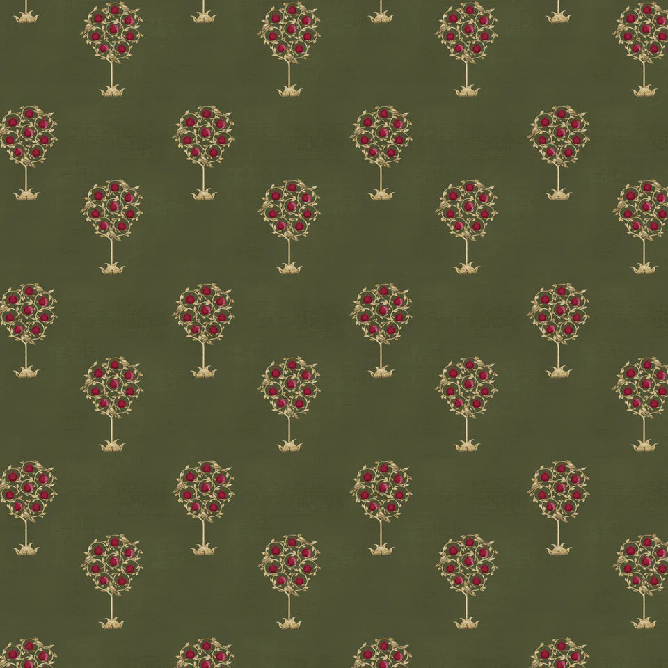 Gold and Red Tree Pattern Wallpaper