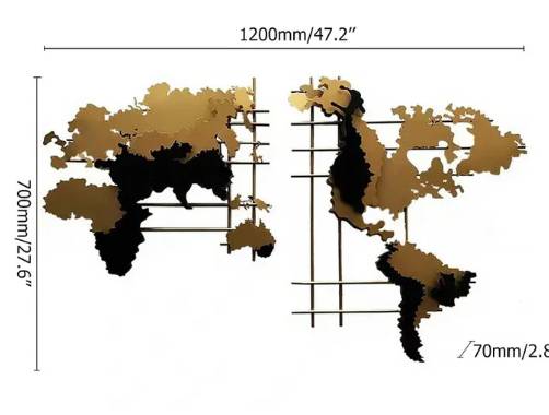 Modern 3D Metal World Map Wall Art