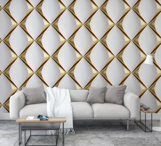3D White Gold Geometric Wallpaper