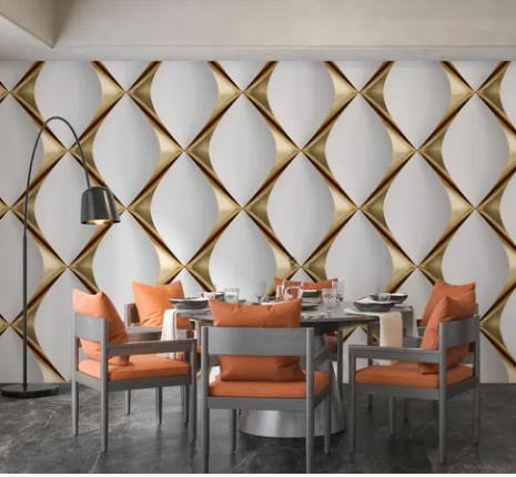 3D White Gold Geometric Wallpaper