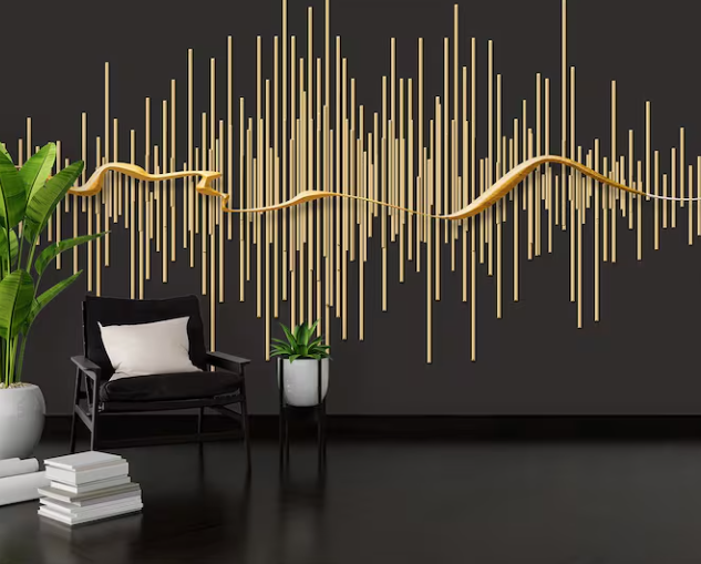 3D illustration gold and stripes patterns wallpaper