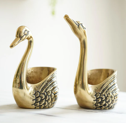 Metal Pair of Swans Candle Holders