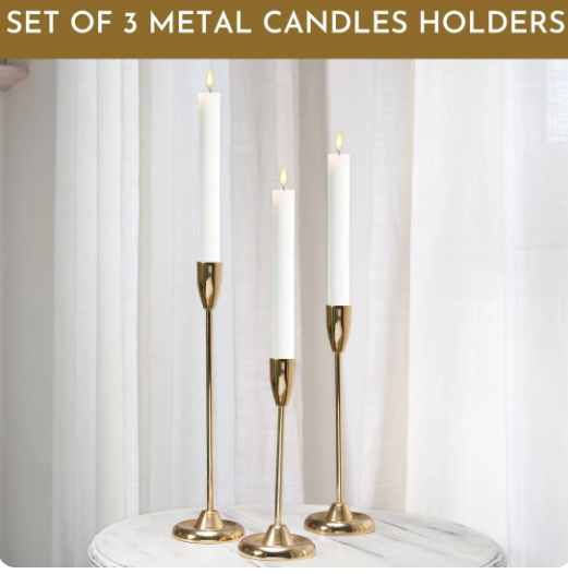 Luxury Metal Taper Candle Holder Set of 3