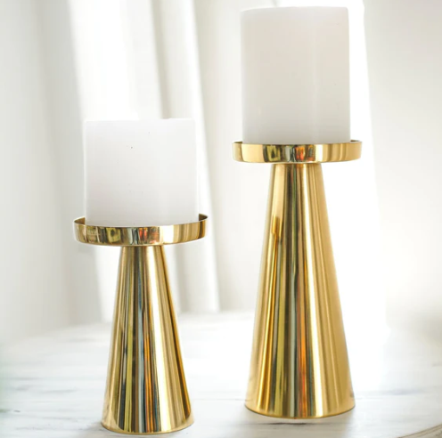 Metal Hammered Candle Holder Set of 2 - Gold
