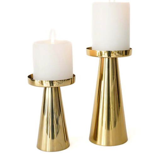 Metal Hammered Candle Holder Set of 2 - Gold