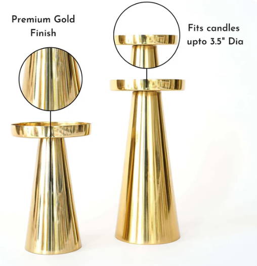 Metal Hammered Candle Holder Set of 2 - Gold