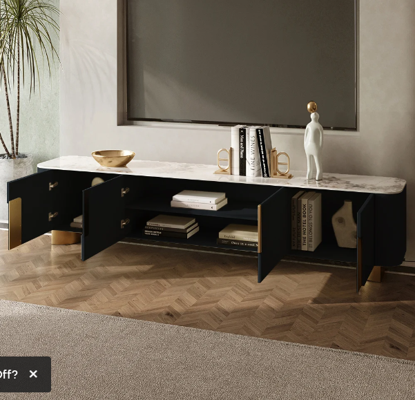 Marvellous Black & Gold Combination TV Unit