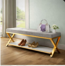 X-Shaped Gray Entryway Bench with Storage