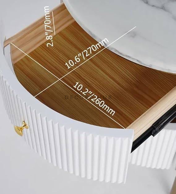 Modern Circular Side Table White Marble Top 2 Drawers – white marble circular drawer side table by DecoraHub
