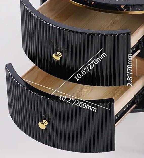 Modern Circular Side Table with Black Marble Top and 2 Drawers