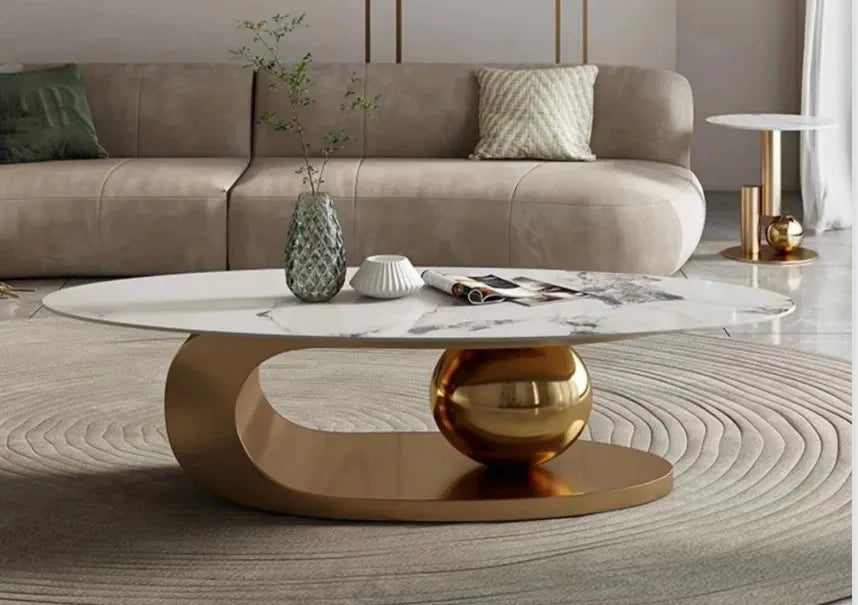 DecoraHub Gold Luxurious Marble Coffee Table