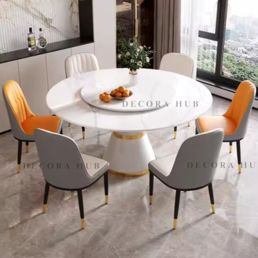 Round Classy White Marble Dining Table