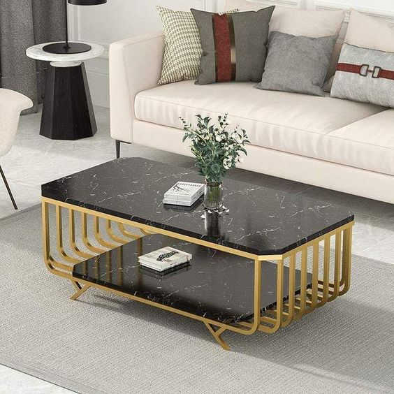 Unique Black Marble Top Coffee Table With Storage
