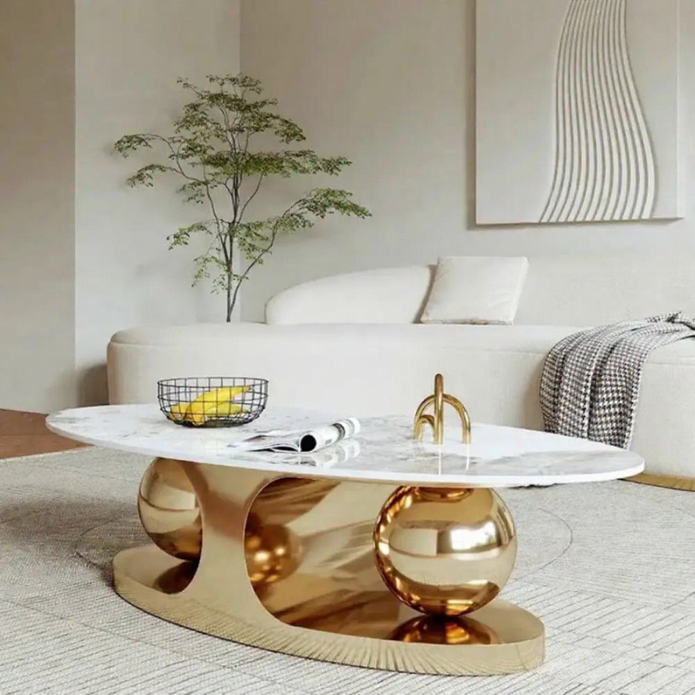 Italian luxurious White Marble Top Golden Base Centre Table