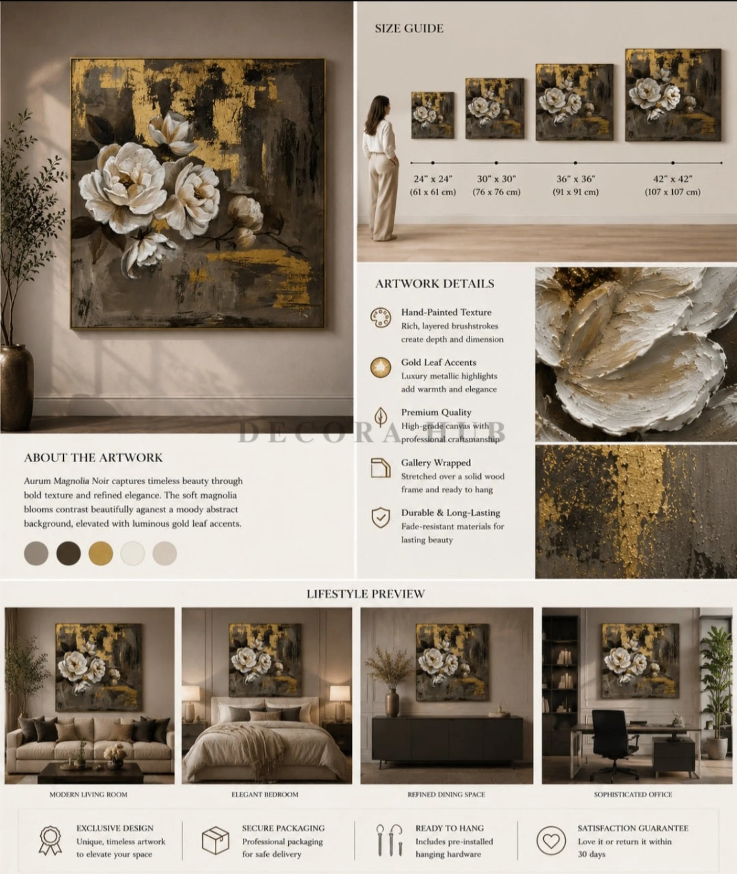 Aurum Magnolia Noir Wall Art - Textured Wall Art