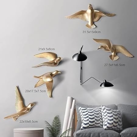 Decorative Golden Seagull Birds Metal Wall Art Set of 10