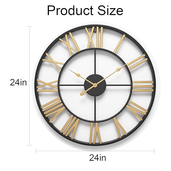 Gold & Black Roman Number Decorative Metal Wall Clock