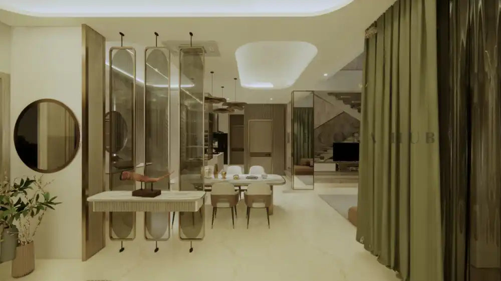 DecoraHub Fluted Glass Stainless Steel PVD Partition for Living Room