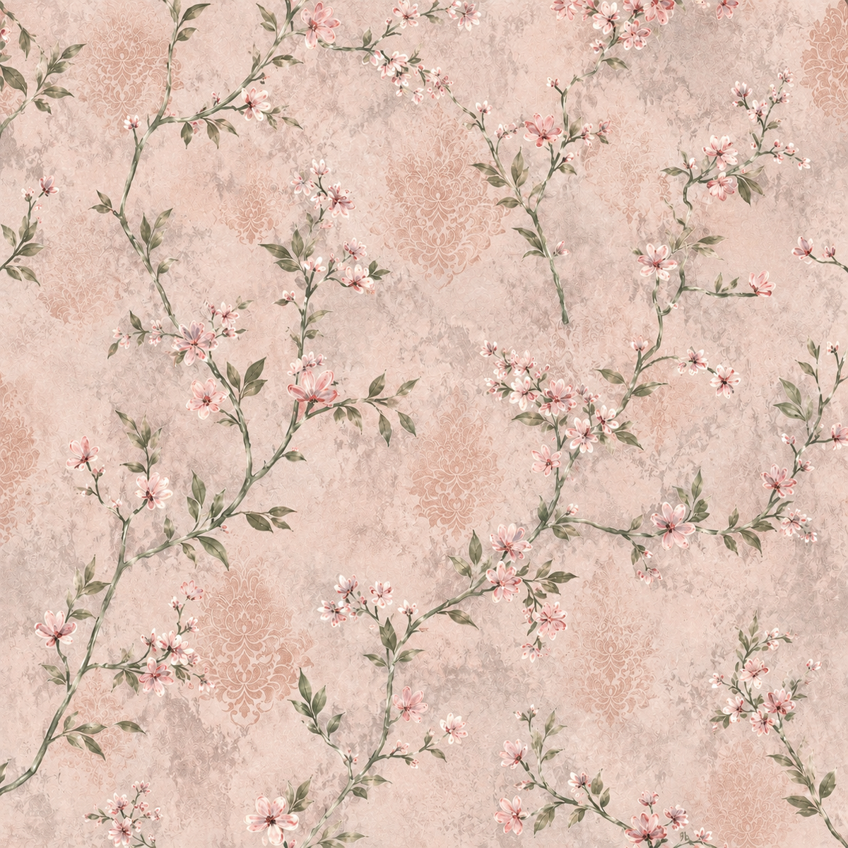 Blush Pink Ditsy Floral Vine Wallpaper - close-up