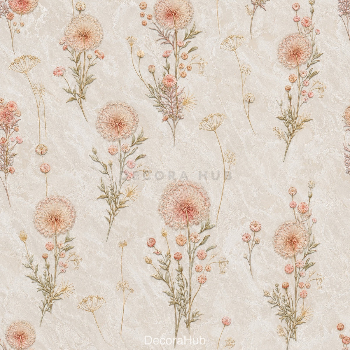 Peach Coral Dried Wildflower Wallpaper - detail